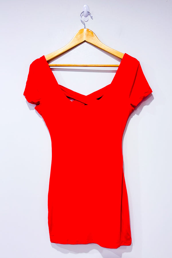 Robe ajustée rouge-orange* seconde main - Privacy Please- La Penderie du Paradis