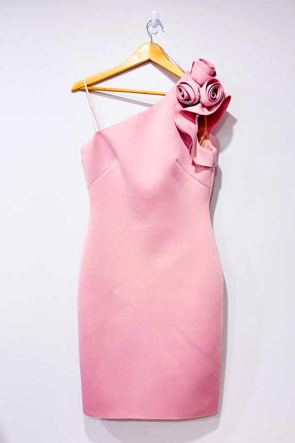 Robe rose une manche avec fleurs seconde main - Eliza J- La Penderie du Paradis