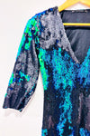 Robe noire/verte à paillettes avec épaulettes * seconde main - Zara- La Penderie du Paradis