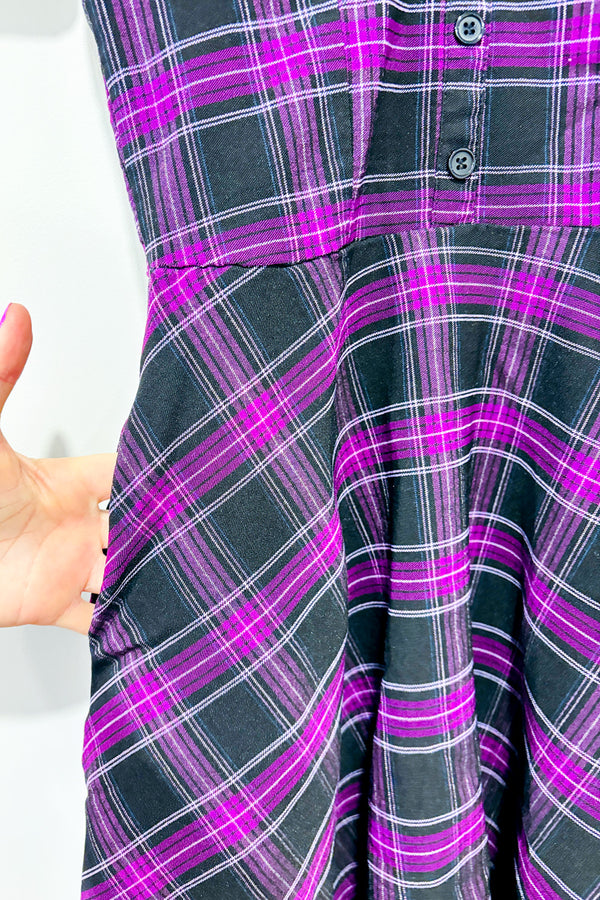 Robe mauve et noire à carreaux avec maille* seconde main - Unique Vintage- La Penderie du Paradis