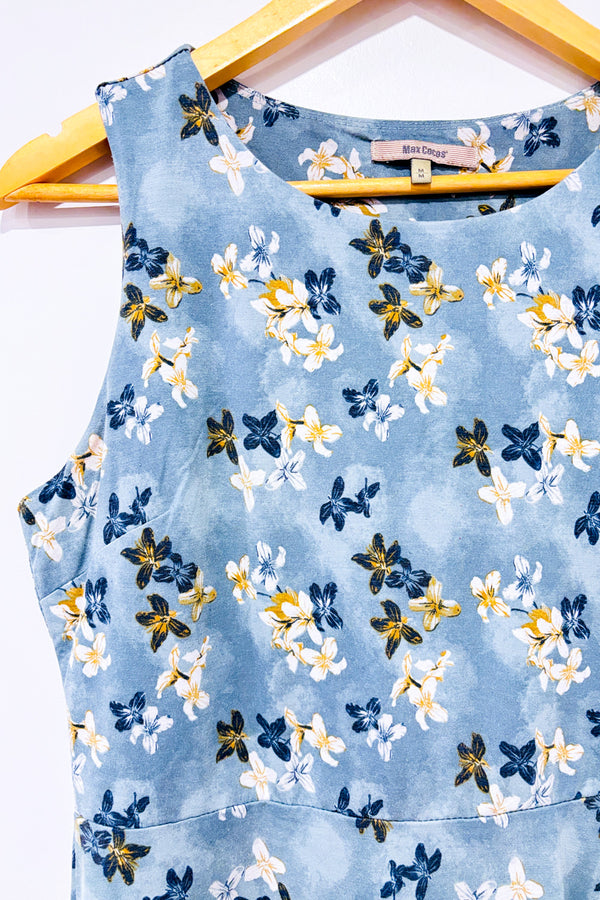 Robe d'été bleue fleurie seconde main - Max Cocos- La Penderie du Paradis