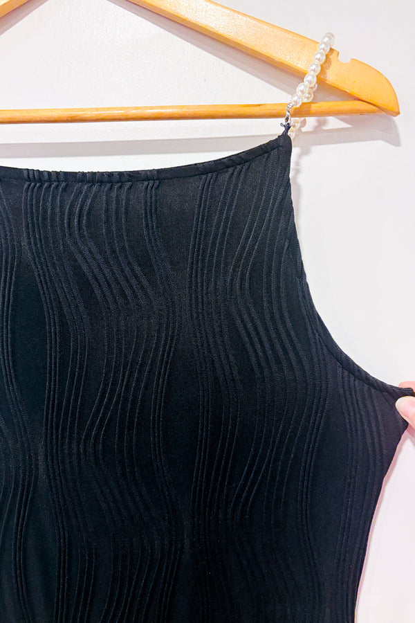 Robe midi noire texturée effet ondulé* seconde main - Rihoas- La Penderie du Paradis