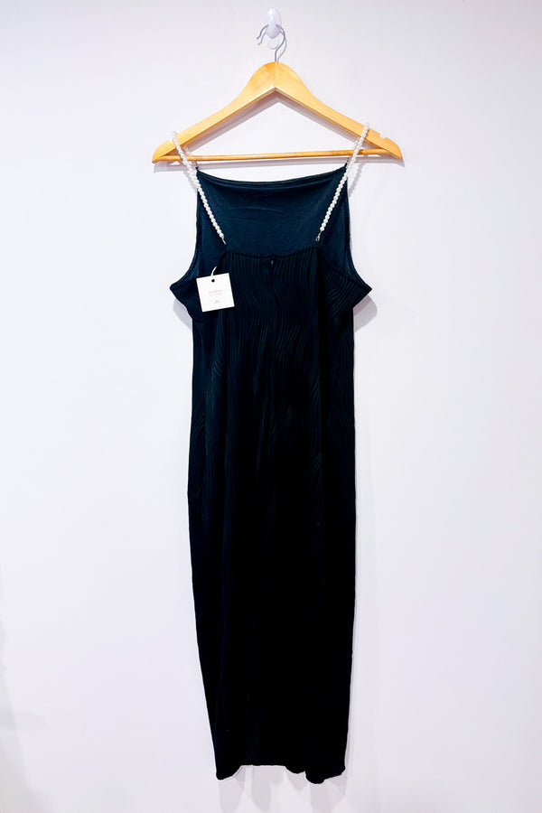 Robe midi noire texturée effet ondulé* seconde main - Rihoas- La Penderie du Paradis