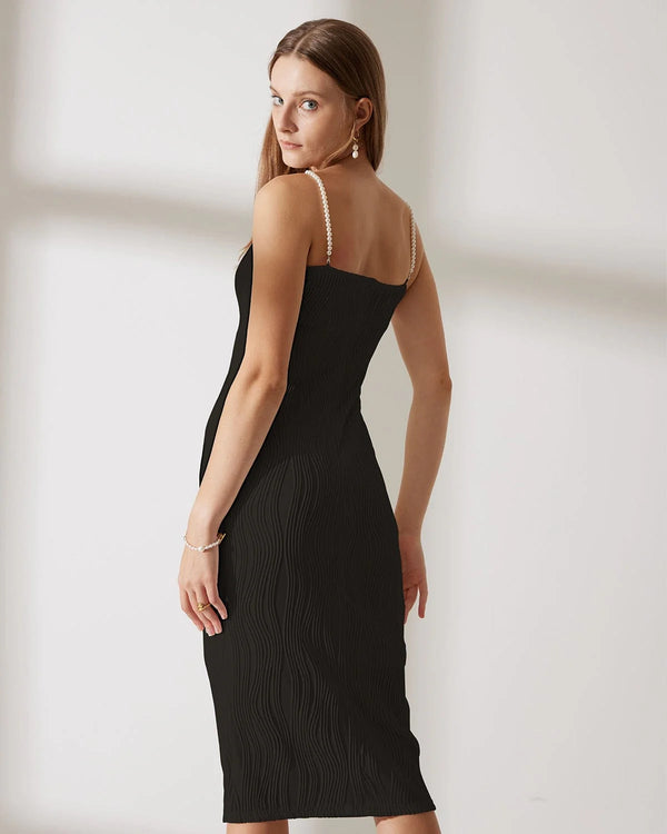 Robe midi noire texturée effet ondulé* seconde main - Rihoas- La Penderie du Paradis