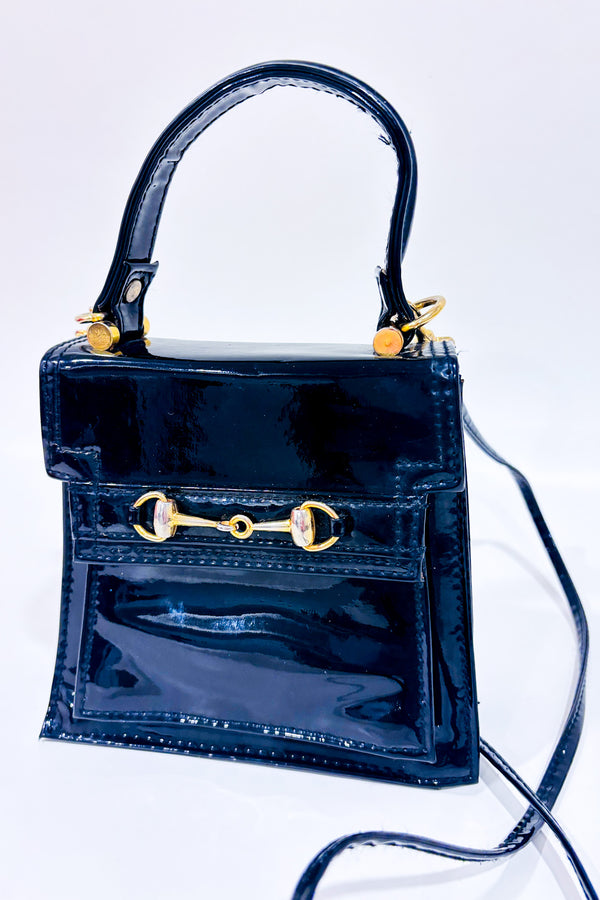 Petit sac à main noir en faux cuir vernis-Jeanne Lottie-La Penderie du Paradis 🕊