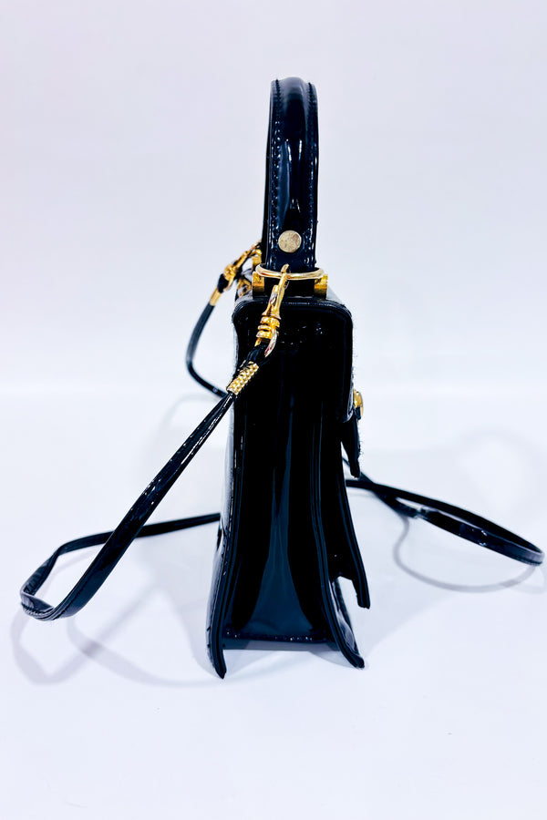 Petit sac à main noir en faux cuir vernis-Jeanne Lottie-La Penderie du Paradis 🕊
