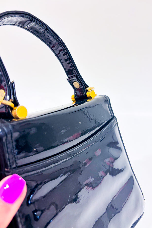 Petit sac à main noir en faux cuir vernis-Jeanne Lottie-La Penderie du Paradis 🕊