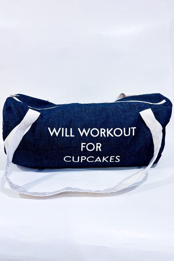 Sac de sport bleu en denim ''Will Workout for Cupcakes''*-Autres-La Penderie du Paradis 🕊