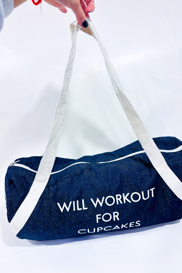 Sac de sport bleu en denim ''Will Workout for Cupcakes''*-Autres-La Penderie du Paradis 🕊