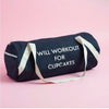 Blue denim sports bag ''Will Workout for Cupcakes''*