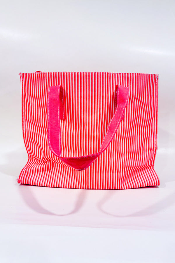 Sac réutilisable rose rayé rigide seconde main - Lancôme- La Penderie du Paradis