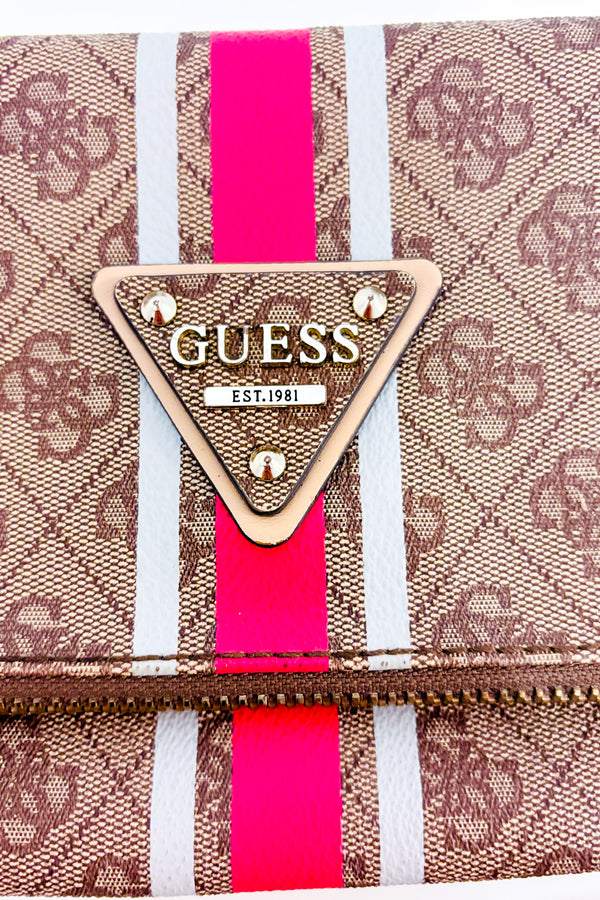 Sac à bandoulière monogramme brun convertible* seconde main - Guess- La Penderie du Paradis