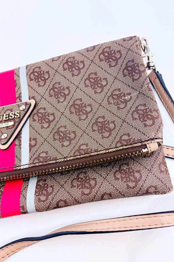 Sac à bandoulière monogramme brun convertible* seconde main - Guess- La Penderie du Paradis