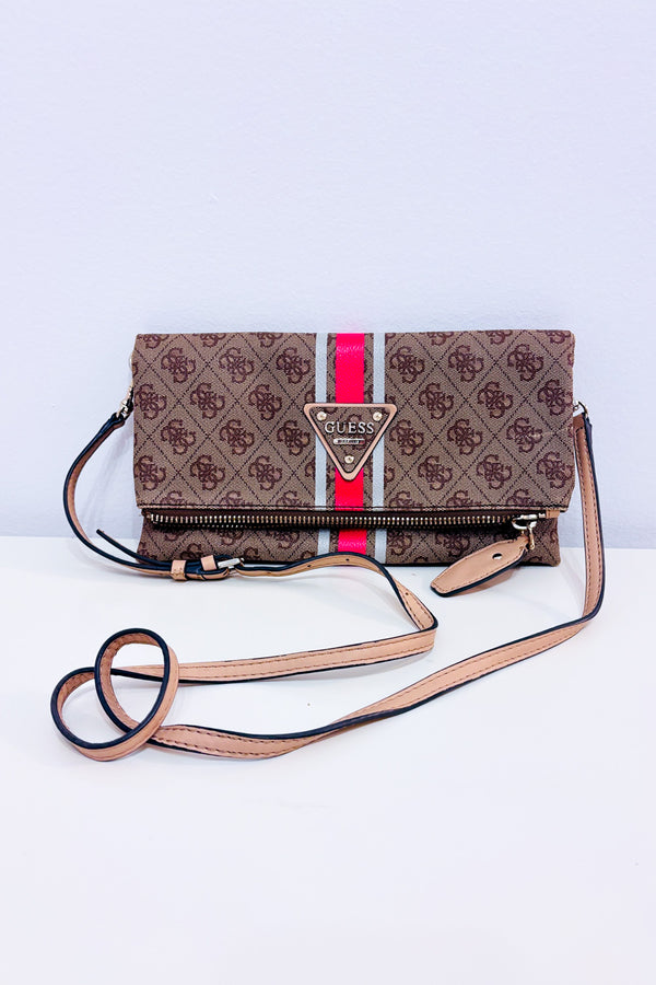 Sac à bandoulière monogramme brun convertible* seconde main - Guess- La Penderie du Paradis