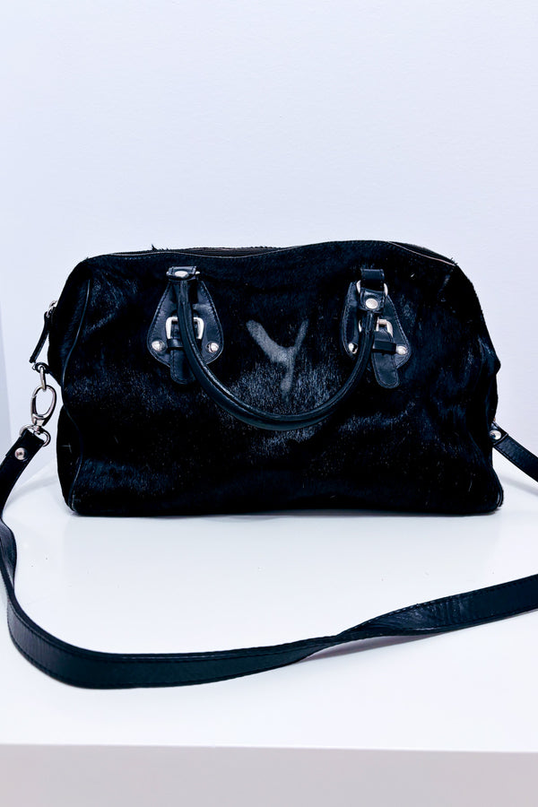 Sac à main noir en cuir effet poil avec bandoulière* seconde main - Maurizio Taiuti- La Penderie du Paradis