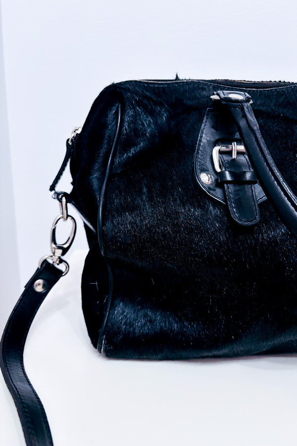 Sac à main noir en cuir effet poil avec bandoulière* seconde main - Maurizio Taiuti- La Penderie du Paradis