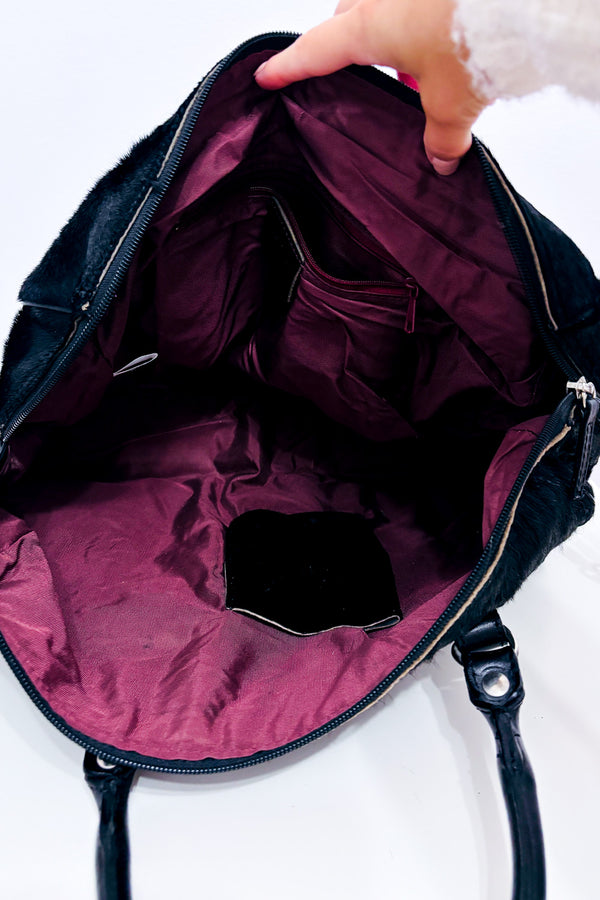 Sac à main noir en cuir effet poil avec bandoulière* seconde main - Maurizio Taiuti- La Penderie du Paradis
