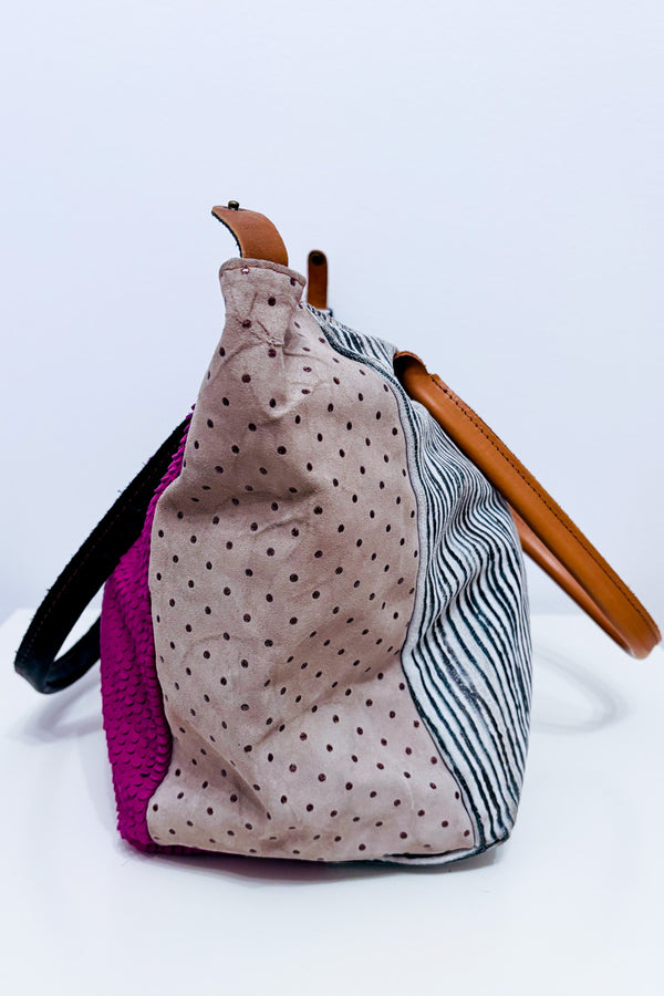 Sac tote multicolore en cuir texturé* seconde main - Ebarrito- La Penderie du Paradis
