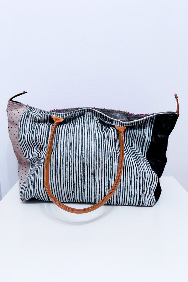 Sac tote multicolore en cuir texturé* seconde main - Ebarrito- La Penderie du Paradis