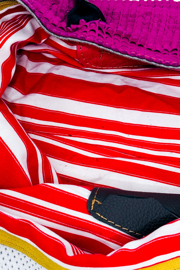 Sac tote multicolore en cuir texturé* seconde main - Ebarrito- La Penderie du Paradis