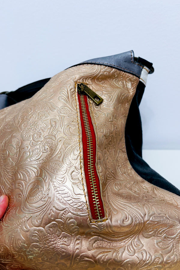 Sac à main rose gold en cuir embossé* seconde main - Ebarrito- La Penderie du Paradis