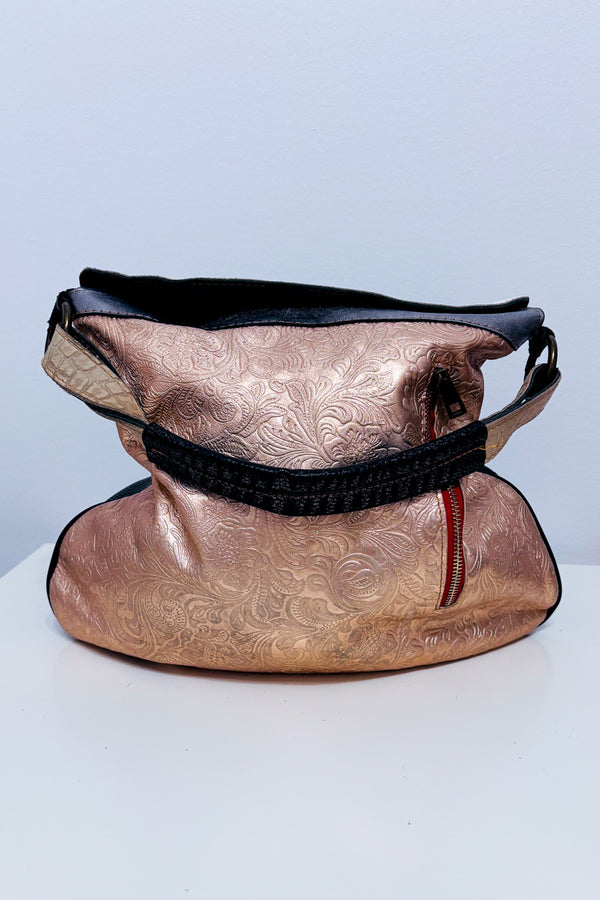 Sac à main rose gold en cuir embossé* seconde main - Ebarrito- La Penderie du Paradis