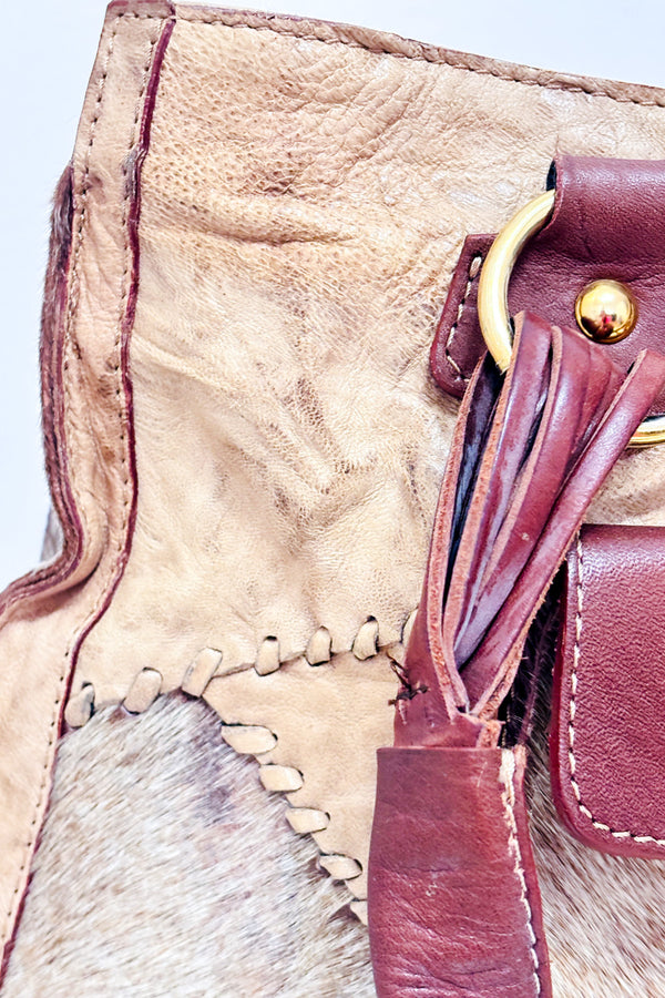 Sac à main beige en cuir et fourrure seconde main - Nardelli- La Penderie du Paradis