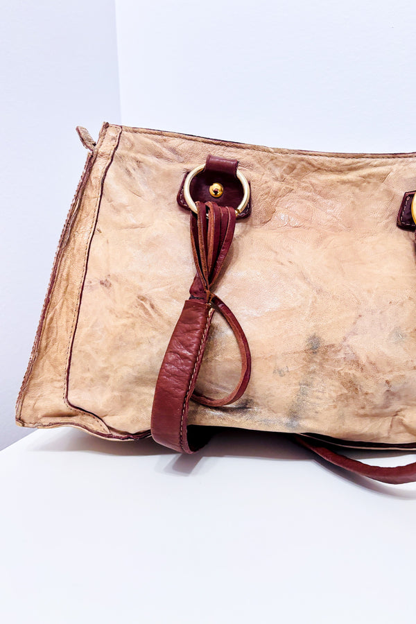 Sac à main beige en cuir et fourrure seconde main - Nardelli- La Penderie du Paradis