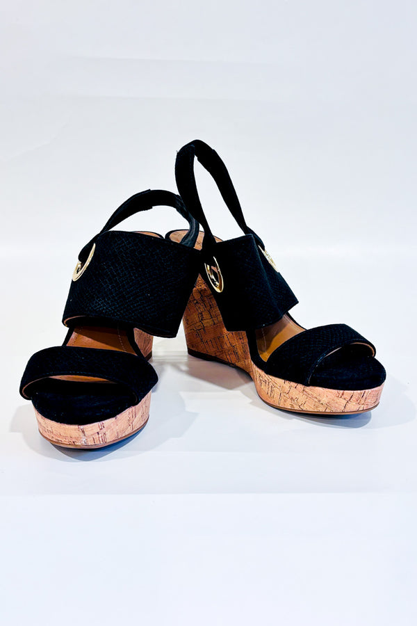 Sandales plateformes noires à semelles de liège seconde main - H&M- La Penderie du Paradis