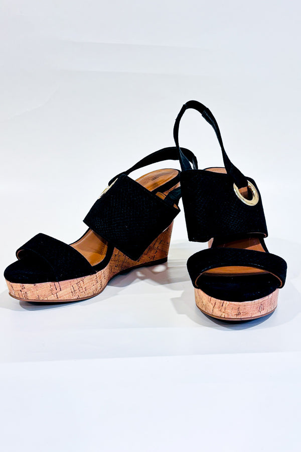 Sandales plateformes noires à semelles de liège seconde main - H&M- La Penderie du Paradis