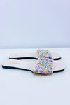 Sandales plates blanches avec paillettes multicolores seconde main - Fashion- La Penderie du Paradis