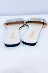 Sandales plates blanches avec paillettes multicolores seconde main - Fashion- La Penderie du Paradis