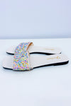 Sandales plates blanches avec paillettes multicolores seconde main - Fashion- La Penderie du Paradis