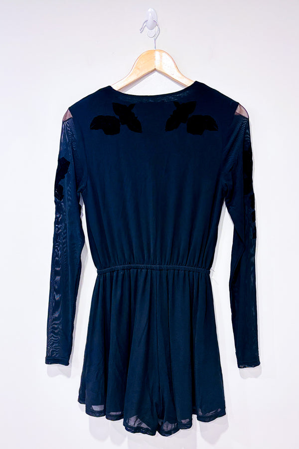 Romper noir avec fleurs de velours (xs)-MINKPINK-La Penderie du Paradis 🕊