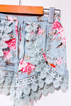 Short turquoise fleuri avec dentelle (xs)-H&M-La Penderie du Paradis 🕊