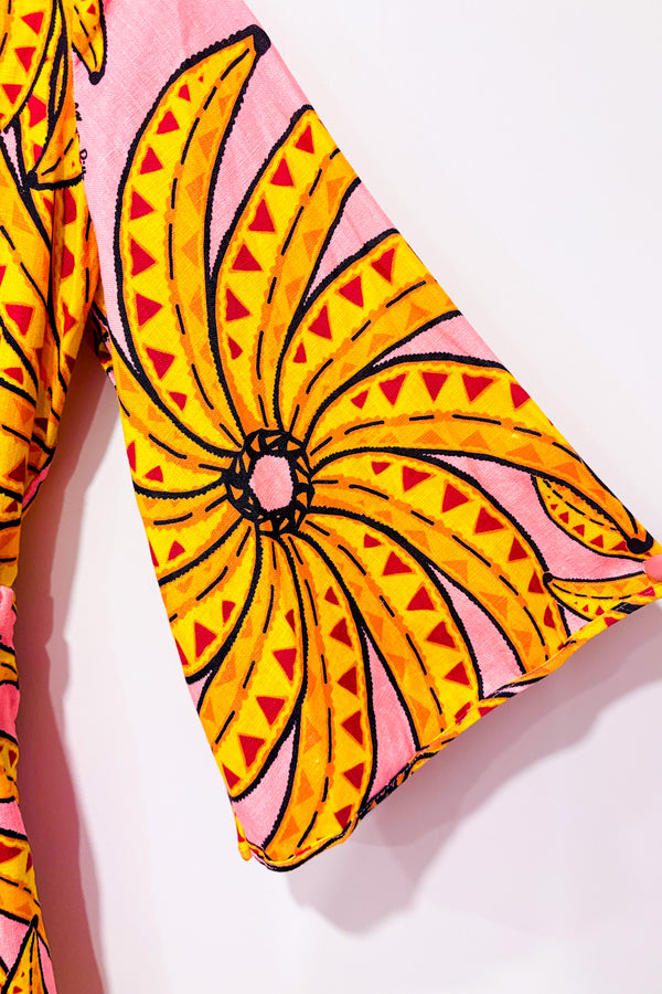 Romper rose et jaune en lin motif bananes (s)*-Farm Rio-La Penderie du Paradis 🕊