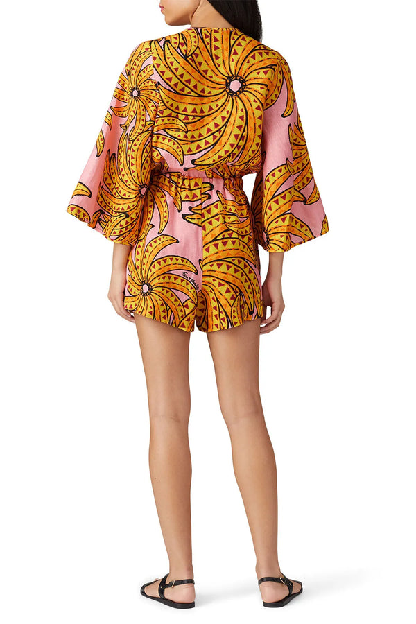 Romper rose et jaune en lin motif bananes (s)*-Farm Rio-La Penderie du Paradis 🕊