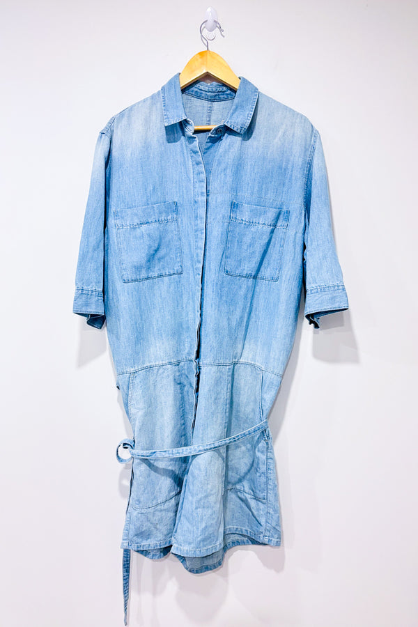 Romper bleu pâle effet chambray coton et lin * seconde main - GAP- La Penderie du Paradis