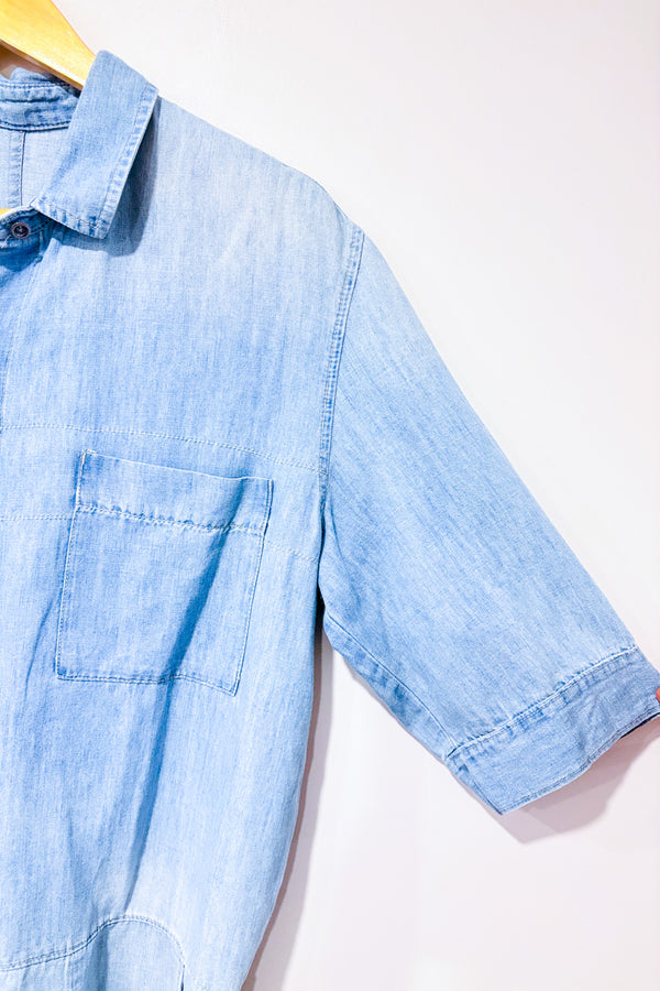 Romper bleu pâle effet chambray coton et lin * seconde main - GAP- La Penderie du Paradis