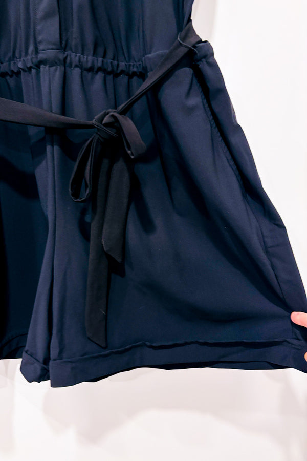 Romper noir ceinturé à col chemise* seconde main - Tristan- La Penderie du Paradis