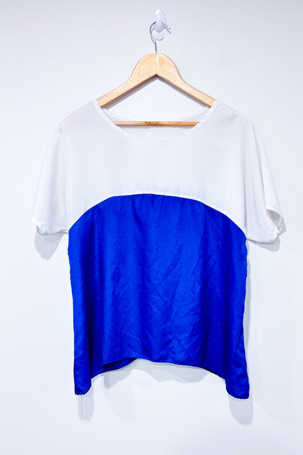 T-shirt ample blanc et bleu royal (l)-Autres-La Penderie du Paradis 🕊
