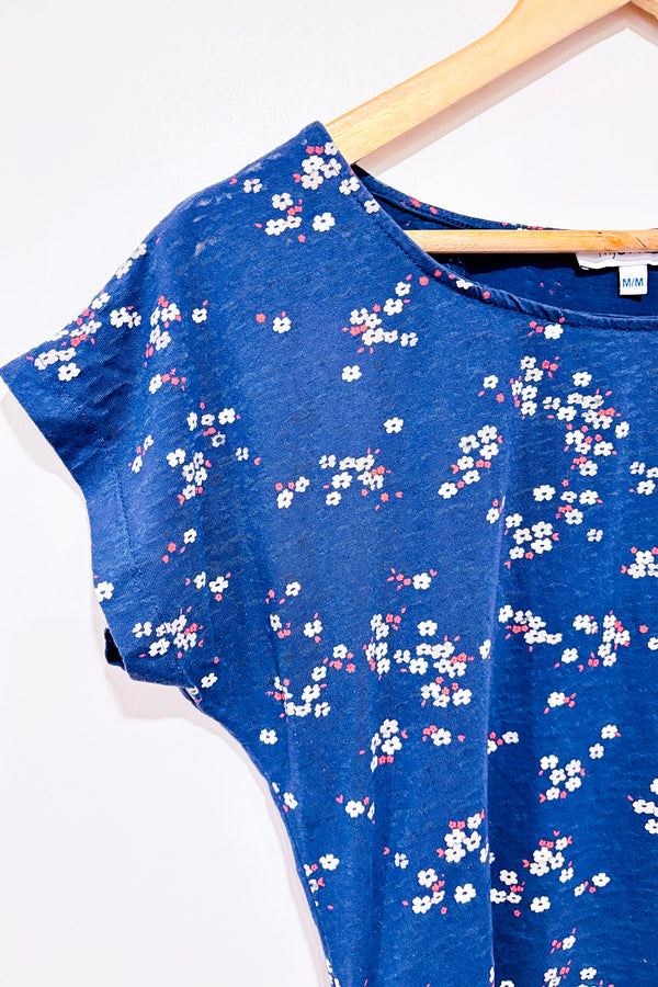 T-shirt bleu fleuri avec côtés ajustables (m)-mySTYLE-La Penderie du Paradis 🕊