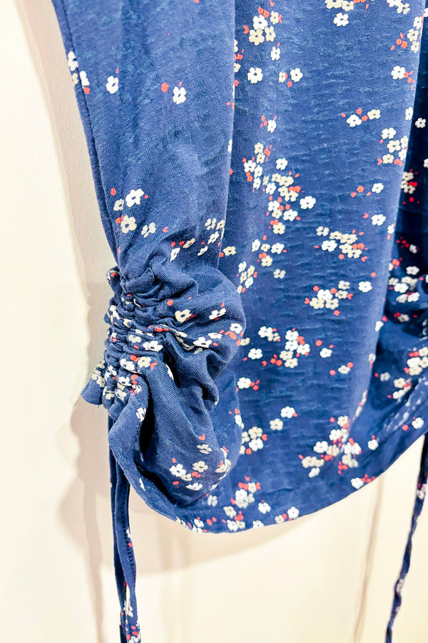 T-shirt bleu fleuri avec côtés ajustables (m)-mySTYLE-La Penderie du Paradis 🕊