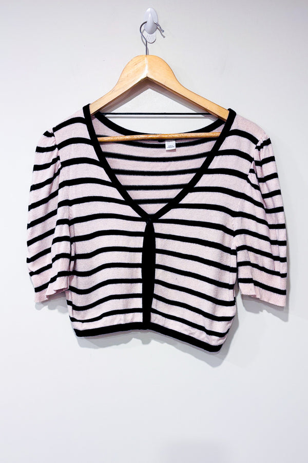 Cardigan court crème et noir rayé à un bouton (m)-H&M-La Penderie du Paradis 🕊