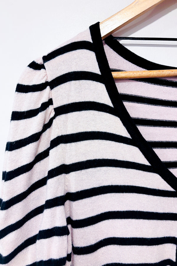 Cardigan court crème et noir rayé à un bouton (m)-H&M-La Penderie du Paradis 🕊