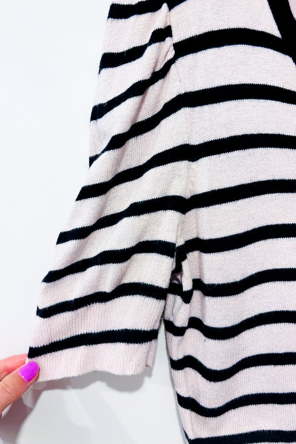 Cardigan court crème et noir rayé à un bouton (m)-H&M-La Penderie du Paradis 🕊