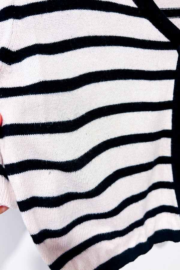 Cardigan court crème et noir rayé à un bouton (m)-H&M-La Penderie du Paradis 🕊