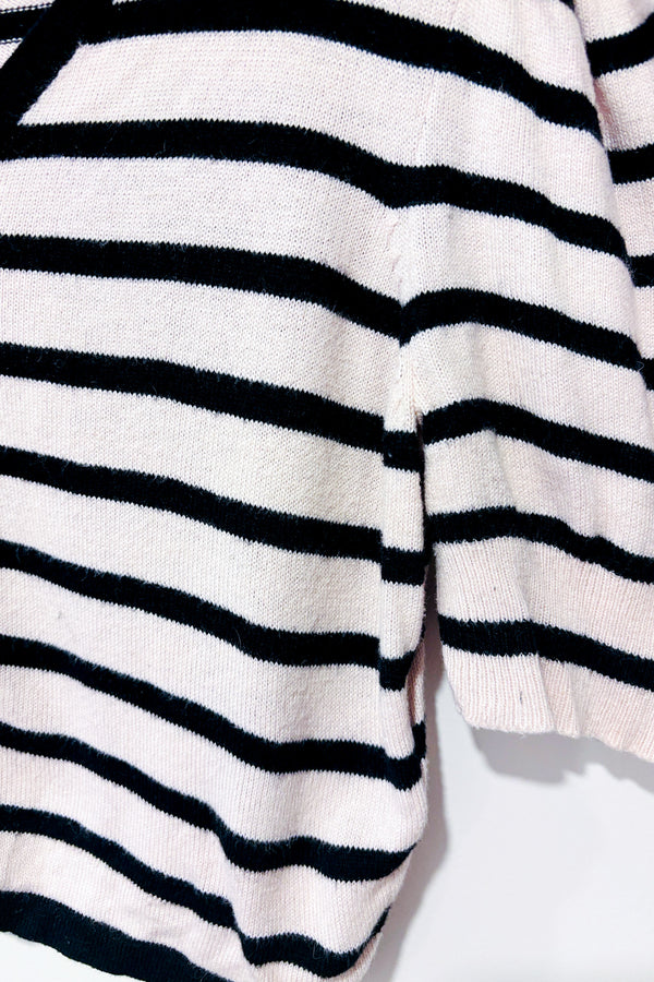 Cardigan court crème et noir rayé à un bouton (m)-H&M-La Penderie du Paradis 🕊