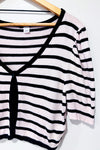 Cardigan court crème et noir rayé à un bouton (m)-H&M-La Penderie du Paradis 🕊