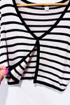 Cardigan court crème et noir rayé à un bouton (m)-H&M-La Penderie du Paradis 🕊